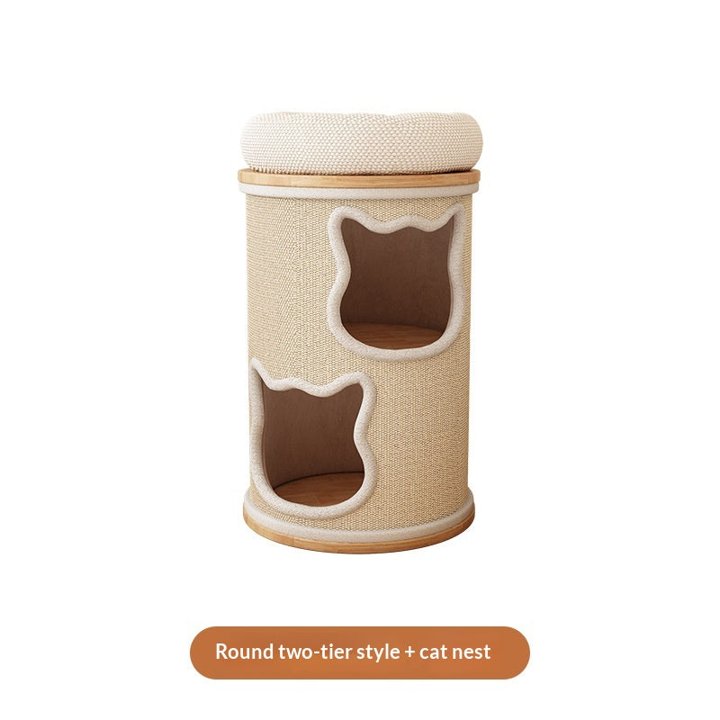 PawPulse wooden cat tower sisal-wrapped scratching posts redirect claws from furniture