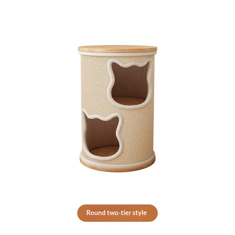 PawPulse circular two-layer cat tree perfect for corners and small spaces