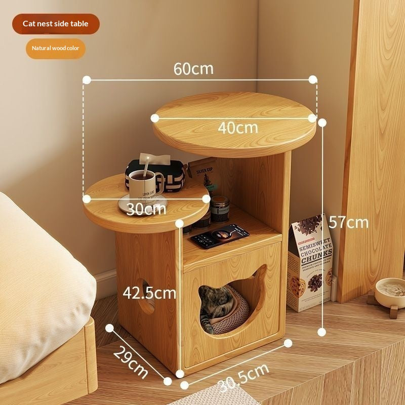 PawPulse pine cat nightstand walnut finish functional cat furniture for modern homes