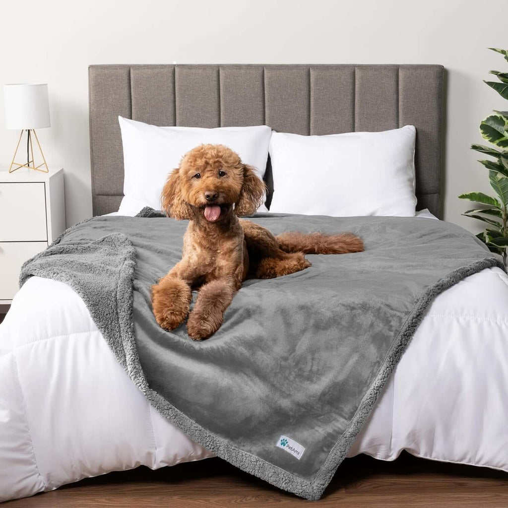 PawPulse Waterproof Pet Blanket reversible Sherpa fleece pee-proof couch and bed protector