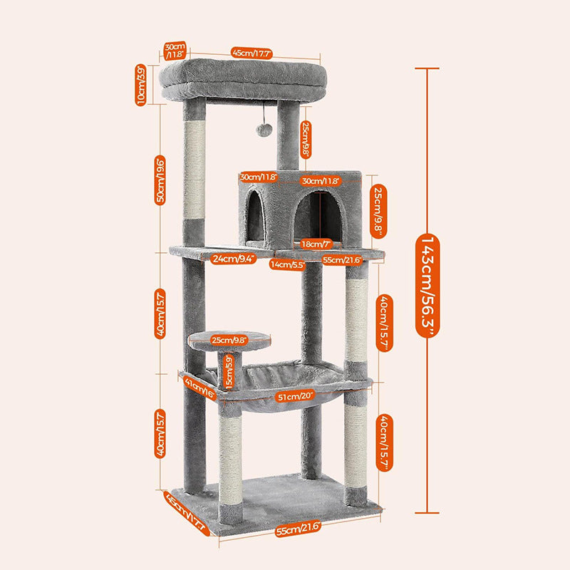 PawPulse cat climbing frame light grey wooden construction stable four-seasons material