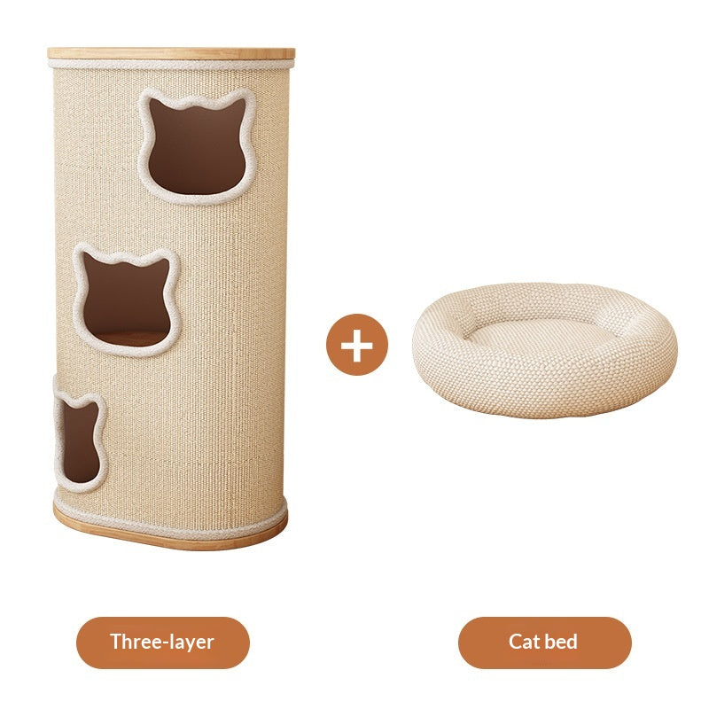 PawPulse three-tier wooden cat tree with enclosed cat nest hideaway