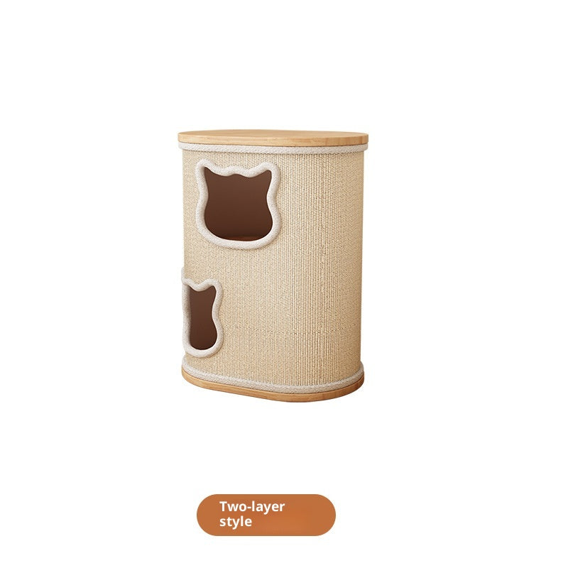 PawPulse Solid Wood Cat Tree multi-level climbing tower with sisal scratching posts for indoor cats