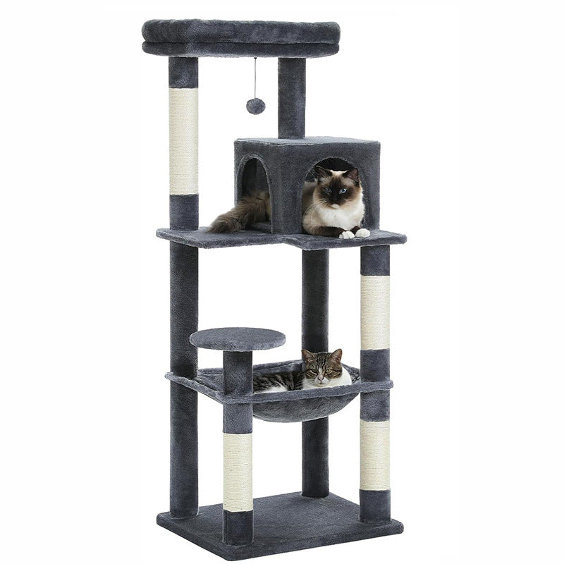 PawPulse Wooden Cat Climbing Frame with plus-sized hammock for cats up to 20 lbs apartment-friendly