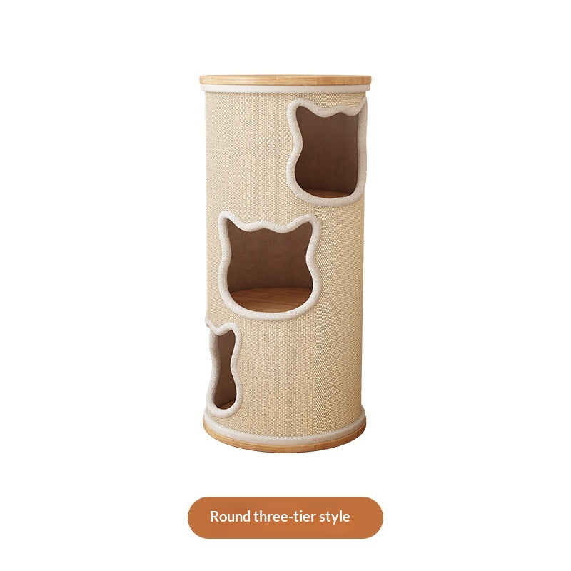 PawPulse solid wood cat climbing tower supports cats up to 20 lbs no wobble design