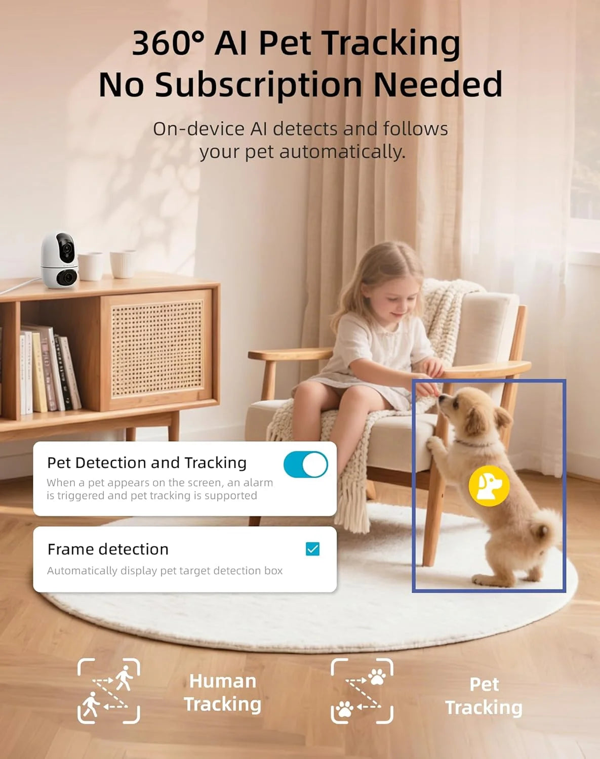 PawPulse pet camera dual-lens view both rooms in one screen on iPhone or Android
